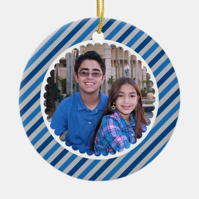 Happy Holidays Stripes Photo Ornament (Front)