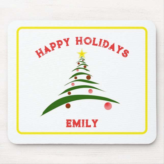Happy Holidays Stylish Christmas Tree Mouse Pad (Front)