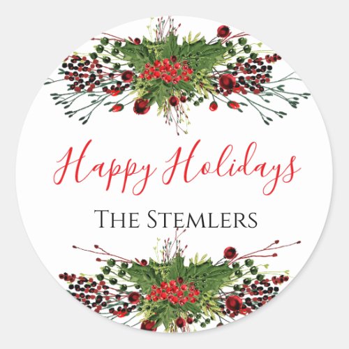 Happy Holidays Stylish Floral Wreath Stickers 