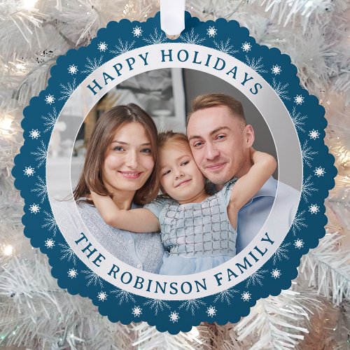 Happy Holidays Stylish Modern Elegant Photo Ornament Card