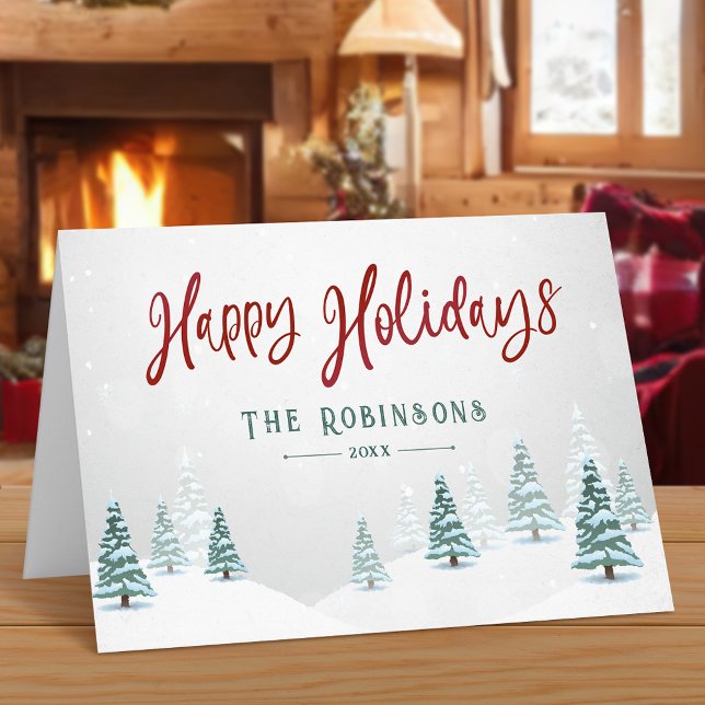 Happy Holidays Stylish Rustic Country Winter Trees Holiday Card (Available in high quality print or digital download for quick text messaging, email or self print.)