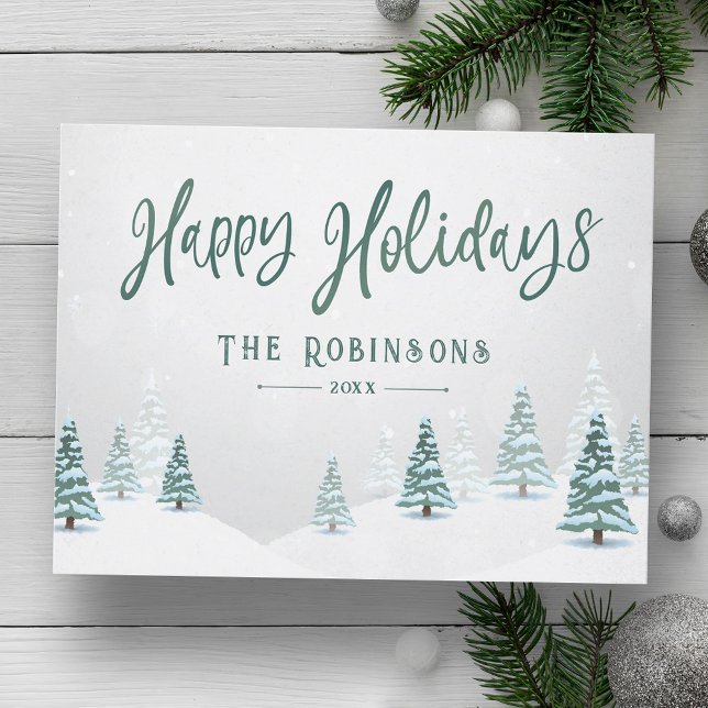 Happy Holidays Stylish Rustic Country Winter Trees Holiday Postcard (Creator Uploaded)