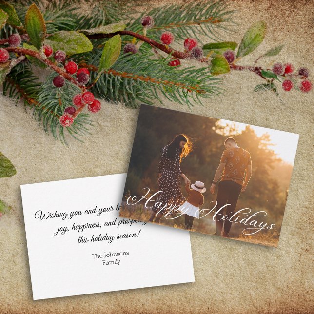 happy holidays stylish script family photo  note card (Creator Uploaded)