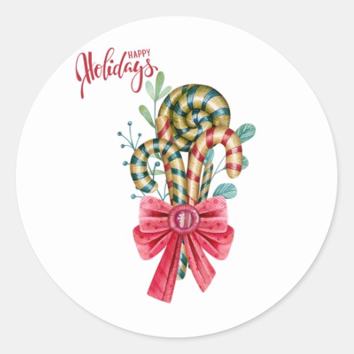 HAPPY Holidays Sweet Christmas Candies Classic Round Sticker