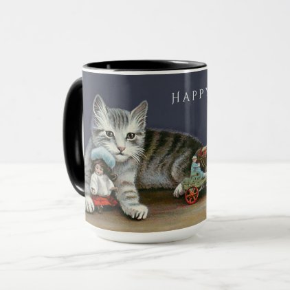 Happy Holidays Sweet Silver Tabby Kitten Mug