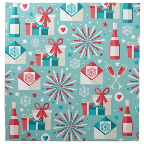 Happy Holidays Teal Blue and Red Pattern Napkin