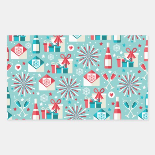 Happy Holidays Teal Blue and Red Pattern Rectangular Sticker