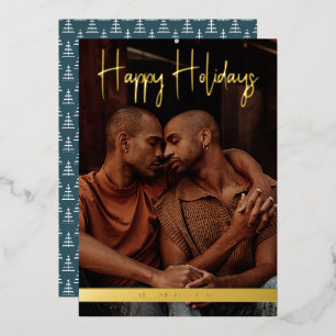 Happy Holidays Teal Modern Calligraphy Christmas Foil Holiday Card