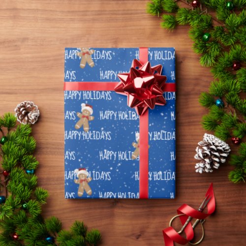 HAPPY HOLIDAYS Text With Gingerbread Man Wrapping Paper