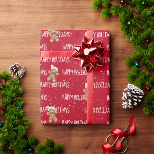 HAPPY HOLIDAYS Text With Gingerbread Man  Wrapping Paper