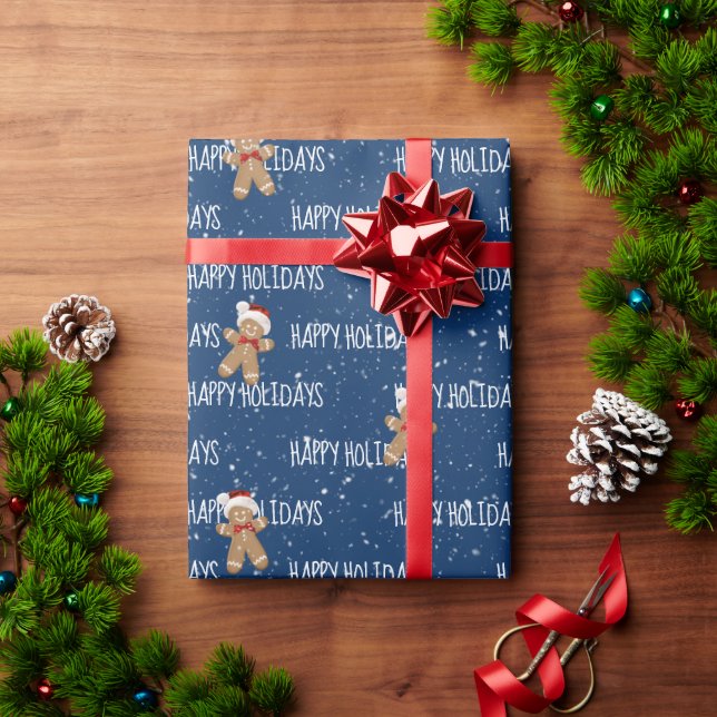 HAPPY HOLIDAYS Text With Gingerbread Man Wrapping Paper (Holiday Gift)