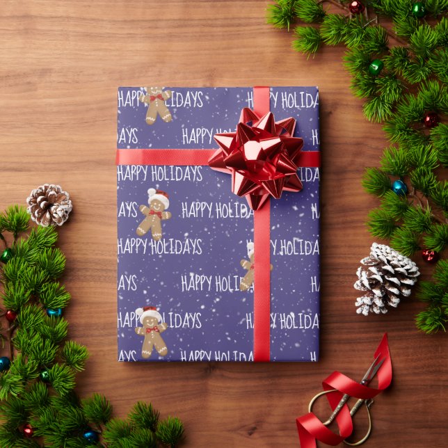 HAPPY HOLIDAYS Text With Gingerbread Man Wrapping Paper (Holiday Gift)