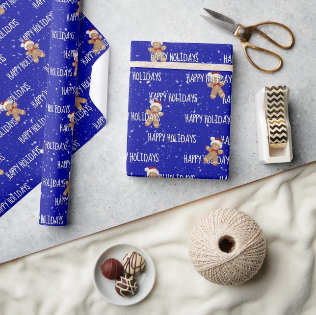 HAPPY HOLIDAYS Text With Gingerbread Men Wrapping Paper (Crafts)