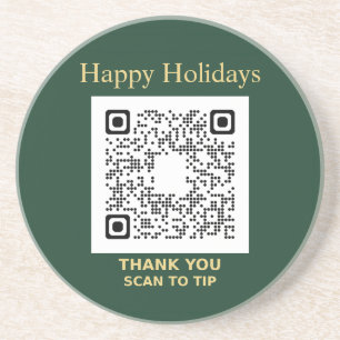 Happy Holidays Thank You QR Tip Sandstone Coaster