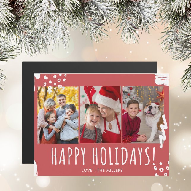 Happy Holidays Three Photo Family Christmas (Happy Holidays Three Photo Family Christmas Magnetic Card)