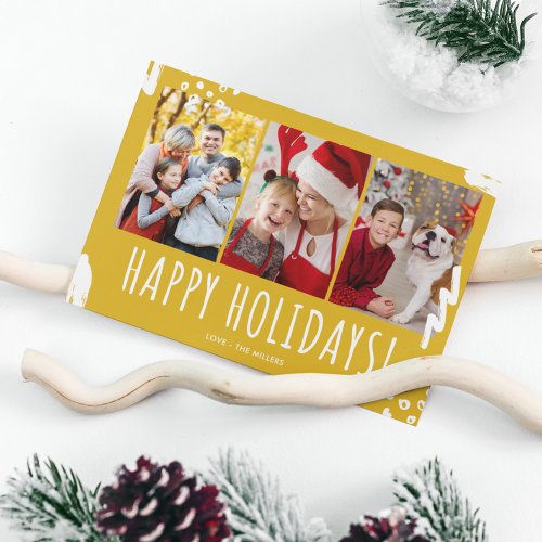 Happy Holidays Three Photo Family Christmas Holiday Card