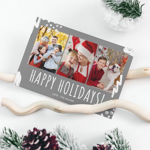 Happy Holidays Three Photo Family Christmas Holiday Card