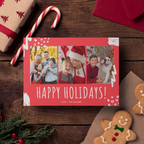 Happy Holidays Three Photo Family Christmas Holiday Card