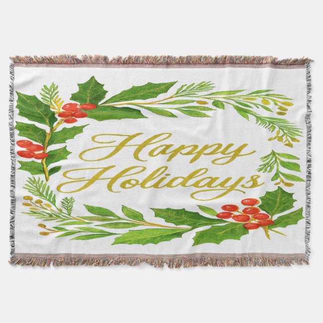 'Happy Holidays' Throw Blanket (Front)