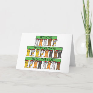 Happy Holidays to All the Staff Cartoon Cats Card