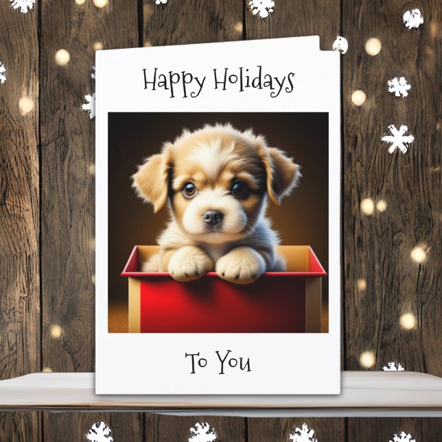 Happy Holidays To You | Cute Puppy in Gift Box Holiday Card (Creator Uploaded)