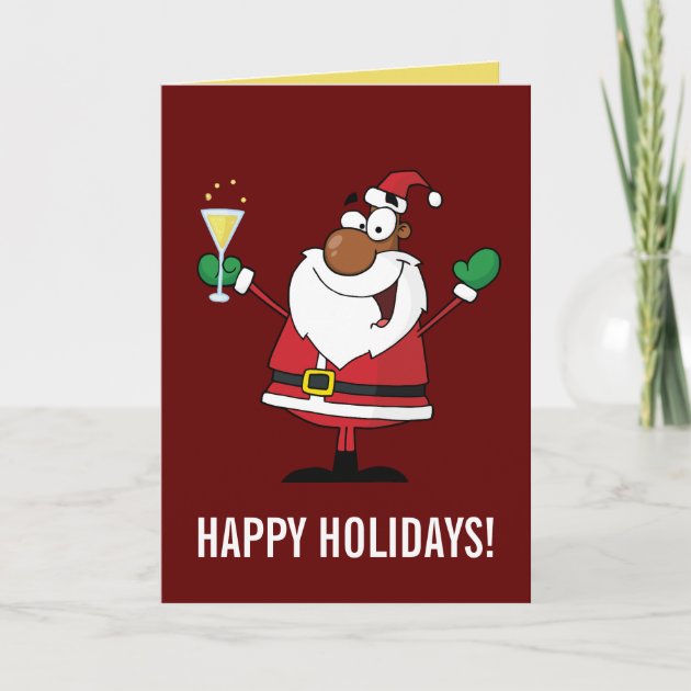 Happy Holidays Toast From Black Santa Holiday Invitation