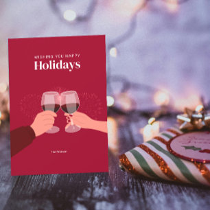 Happy Holidays Toasting Wine Glasses Greeting Card