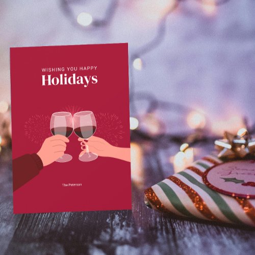 Happy Holidays  Toasting Wine Glasses Greeting Card