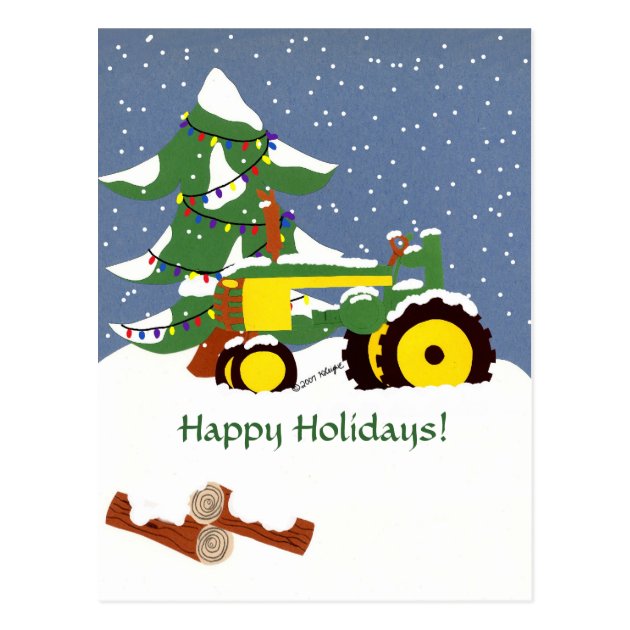 Happy Holidays! Tractor Postcard