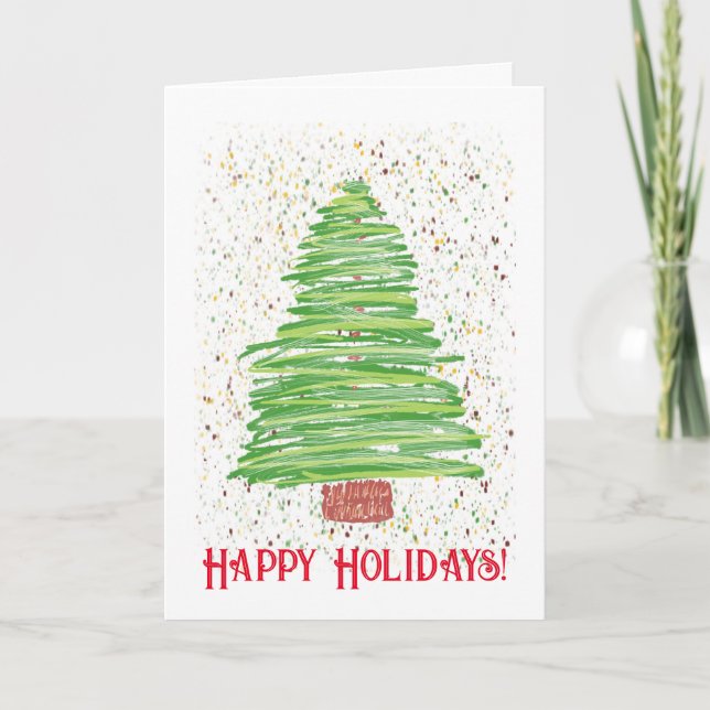 Happy Holidays Tree Art Card (Front)