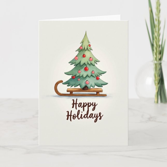 Happy Holidays Tree on Sled Card (Front)