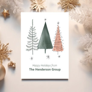 Happy Holidays Trees Business Company QR Code Postcard