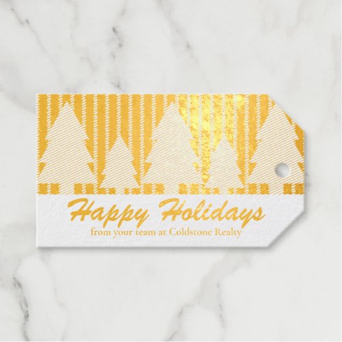 Happy Holidays Trees Elegant Custom Business Gold Foil Gift Tags