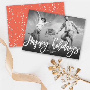 Happy Holidays Trendy Brush Script Modern Photo Holiday Card