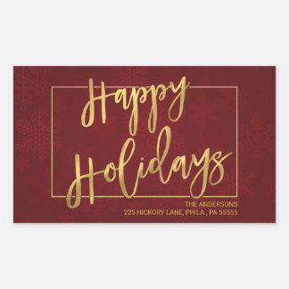 Happy Holidays Trendy Hand-Lettered Return Address Rectangular Sticker