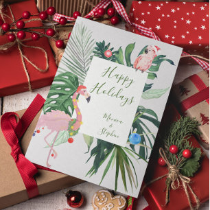 Happy Holidays Tropical Flamingo Postcard