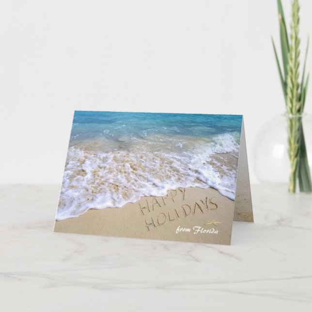 Happy Holidays tropical Ocean Beach Card (Front)
