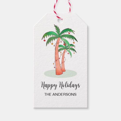 Happy Holidays Tropical Palm Tree Gift Tags