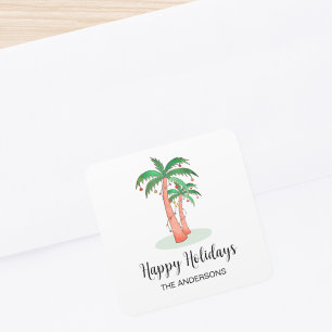 Happy Holidays Tropical Palm Tree Square Sticker