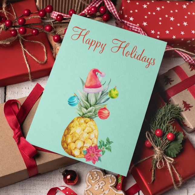 Happy Holidays Tropical Pineapple Watercolor Holiday Card (Creator Uploaded)