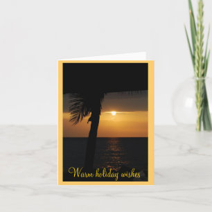 Happy Holidays Tropical Sunset Greetings Holiday Card