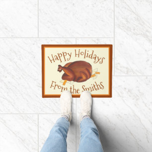 Happy Holidays Turkey Thanksgiving Christmas Doormat