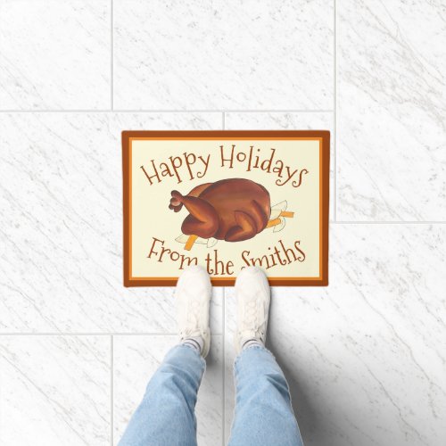 Happy Holidays Turkey Thanksgiving Christmas Doormat