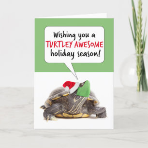 Happy Holidays Turtle in Covid Mask Humor Holiday Card