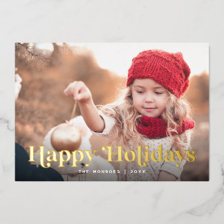 Happy Holidays Two Photo Gold Foil Holiday Card