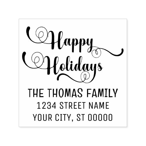 Happy Holidays Typography 10 Name Return Address Self_inking Stamp