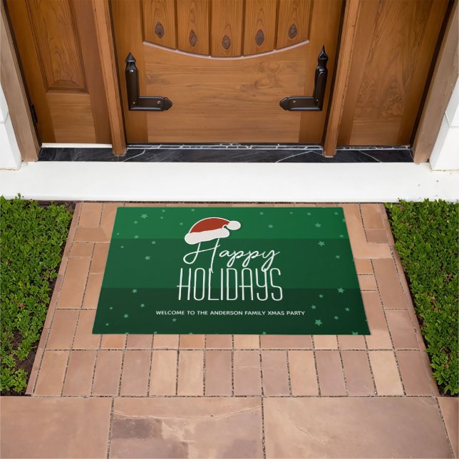 Happy Holidays Typography Christmas Party Welcome Doormat (Outdoor)