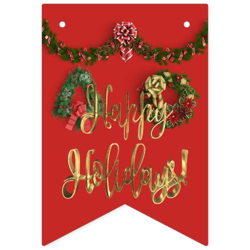 Happy Holidays Typography Christmas Wreath Bunting Bunting Flags