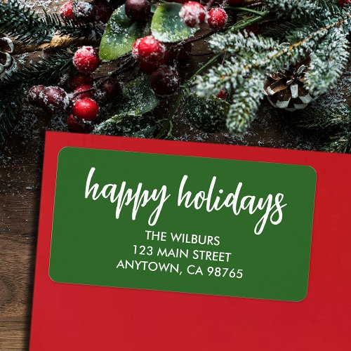 Happy Holidays Typography Green Return Address Label