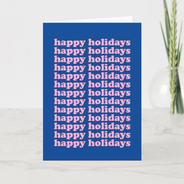 Happy Holidays Typography in Pink and Blue Card (Front)